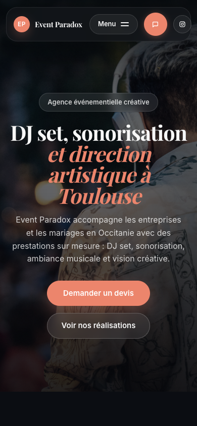 La vraie version téléphone du site Event Paradox