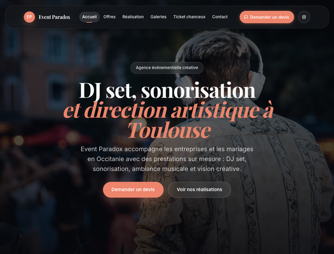 Le site Event Paradox sur une tablette en paysage